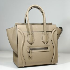 Celine Authentic Micro Luggage Handbag Drummed Calfskin Dune